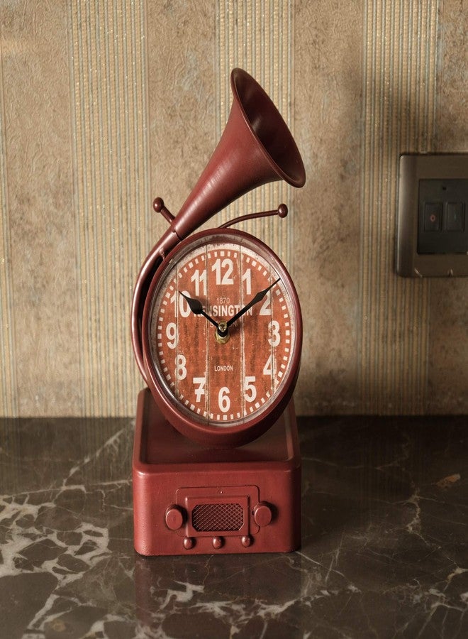 STORE 2508 Store2508 Antique Finish Cast Metal Desk Table Clock Gramophone Design, Nice Gift for Housewarming, Anniversaries, Birthdays and Other Occasions, 28x14x14 Cm (Colour_B) - Image 5
