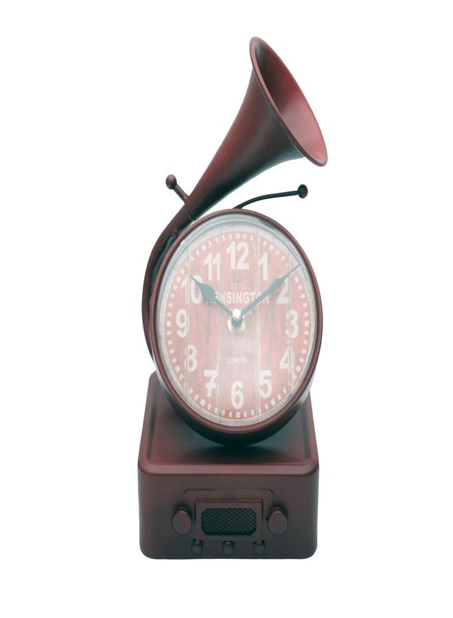STORE 2508 Store2508 Antique Finish Cast Metal Desk Table Clock Gramophone Design, Nice Gift for Housewarming, Anniversaries, Birthdays and Other Occasions, 28x14x14 Cm (Colour_B) - Image 1