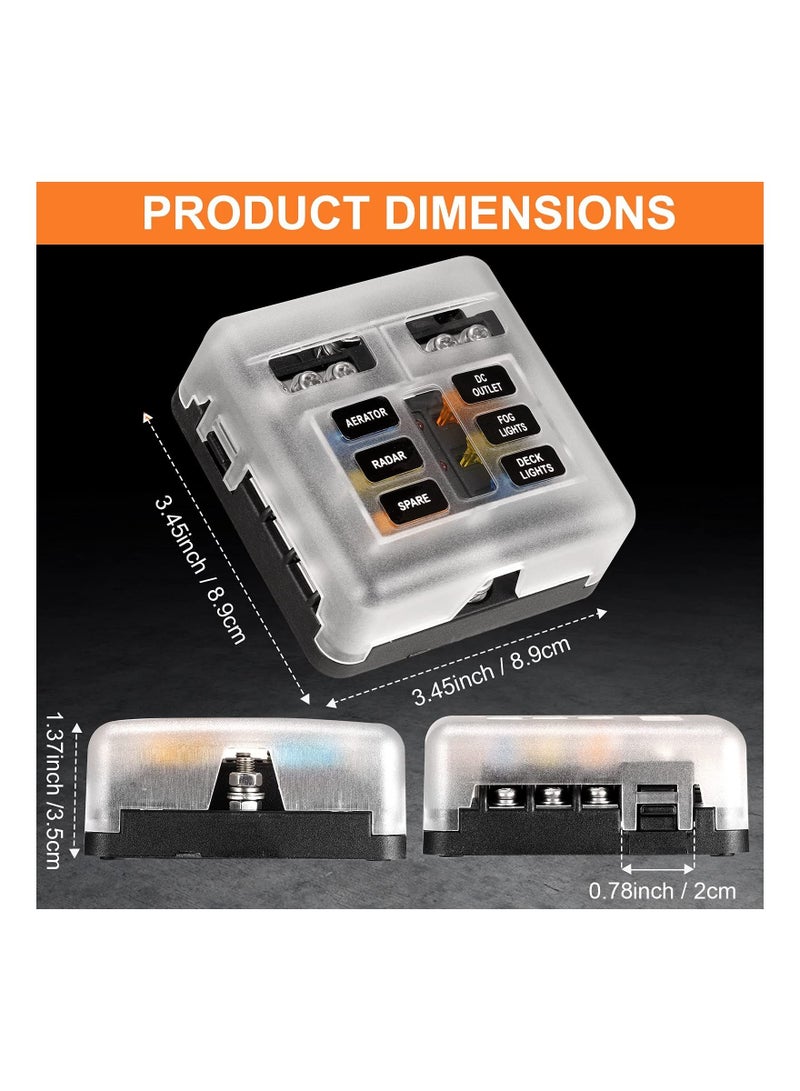 Blade Fuse Block, 12V Waterproof Fuse Box Holder, 6 Circuit Negative Bus Fuse Box with LED Indicator for Automotive Car Truck Boat Marine RV Van - Image 4