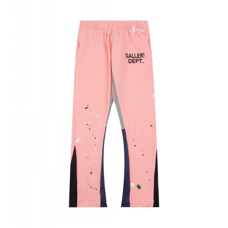 Gallery Dept Classic Hand-Painted Splash Ink Graffiti Printed Stitching Pure Cotton Pants Lovers Casual Trousers - Image 1