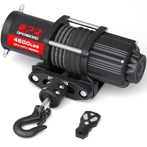 OPENROAD 4500 lb ATV/UTV Winch,12V Towing Off-Road Electric UTV Winch with 1/4"×50' Synthetic Rope,Wireless Remote and Rubber Stopper (4500lb with Synthetic Rope) - Image 1