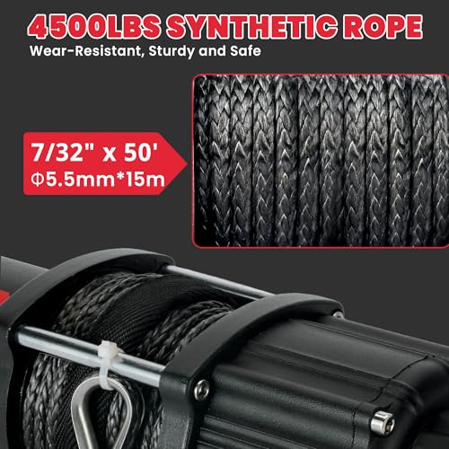 OPENROAD 4500 lb ATV/UTV Winch,12V Towing Off-Road Electric UTV Winch with 1/4"×50' Synthetic Rope,Wireless Remote and Rubber Stopper (4500lb with Synthetic Rope) - Image 4