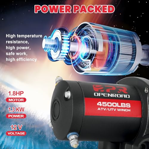 OPENROAD 4500 lb ATV/UTV Winch,12V Towing Off-Road Electric UTV Winch with 1/4"×50' Synthetic Rope,Wireless Remote and Rubber Stopper (4500lb with Synthetic Rope) - Image 2