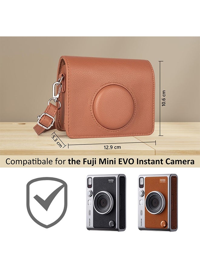 TodyJeyHo Mini EVO Case, Vintage PU Leather Protective Case for Mini EVO Instant Camera, Removable cover with Adjustable Shoulder Strap Battery Charging Port - Brown - Image 2