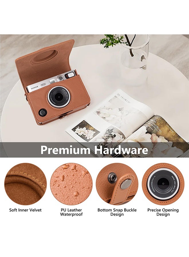TodyJeyHo Mini EVO Case, Vintage PU Leather Protective Case for Mini EVO Instant Camera, Removable cover with Adjustable Shoulder Strap Battery Charging Port - Brown - Image 4