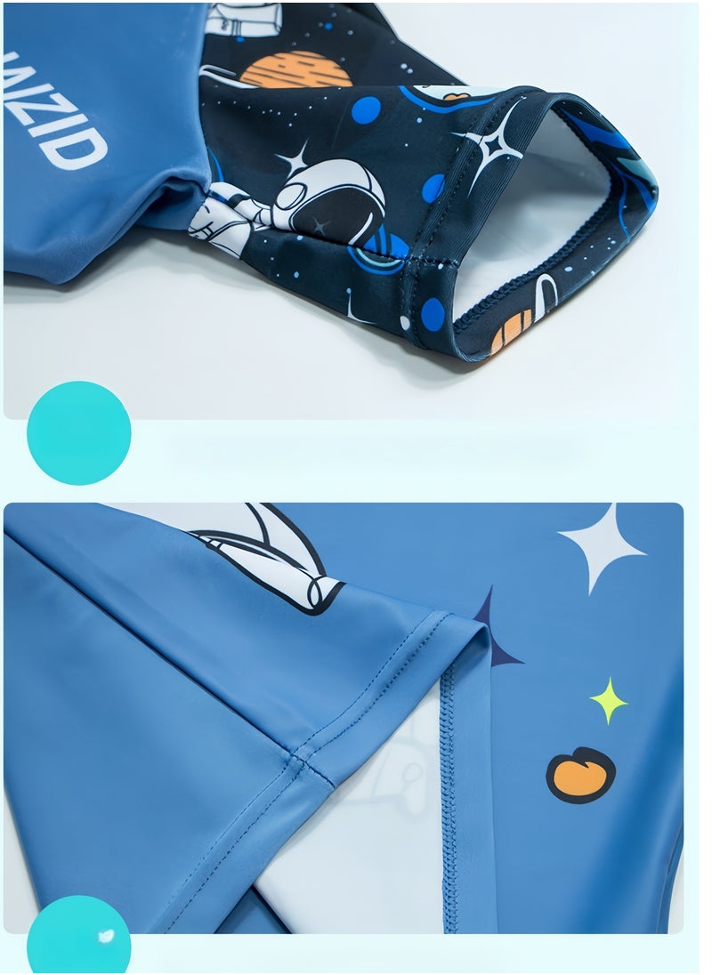 Generic - Astronaut Print Kids Swimwear Set (3-Piece) with Swim Cap – Comfortable & UV-Protective - Image 1