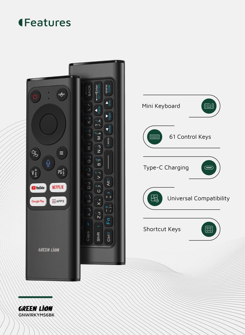 GREEN LION Wireless Remote Pro with Keyboard and Mouse / Compatible with Android/Windows/Mac OS/Linux / Voice Assistant / Smart Remote Control / IR Remote / Air Mouse / Mini Keyboard - Black - Image 2