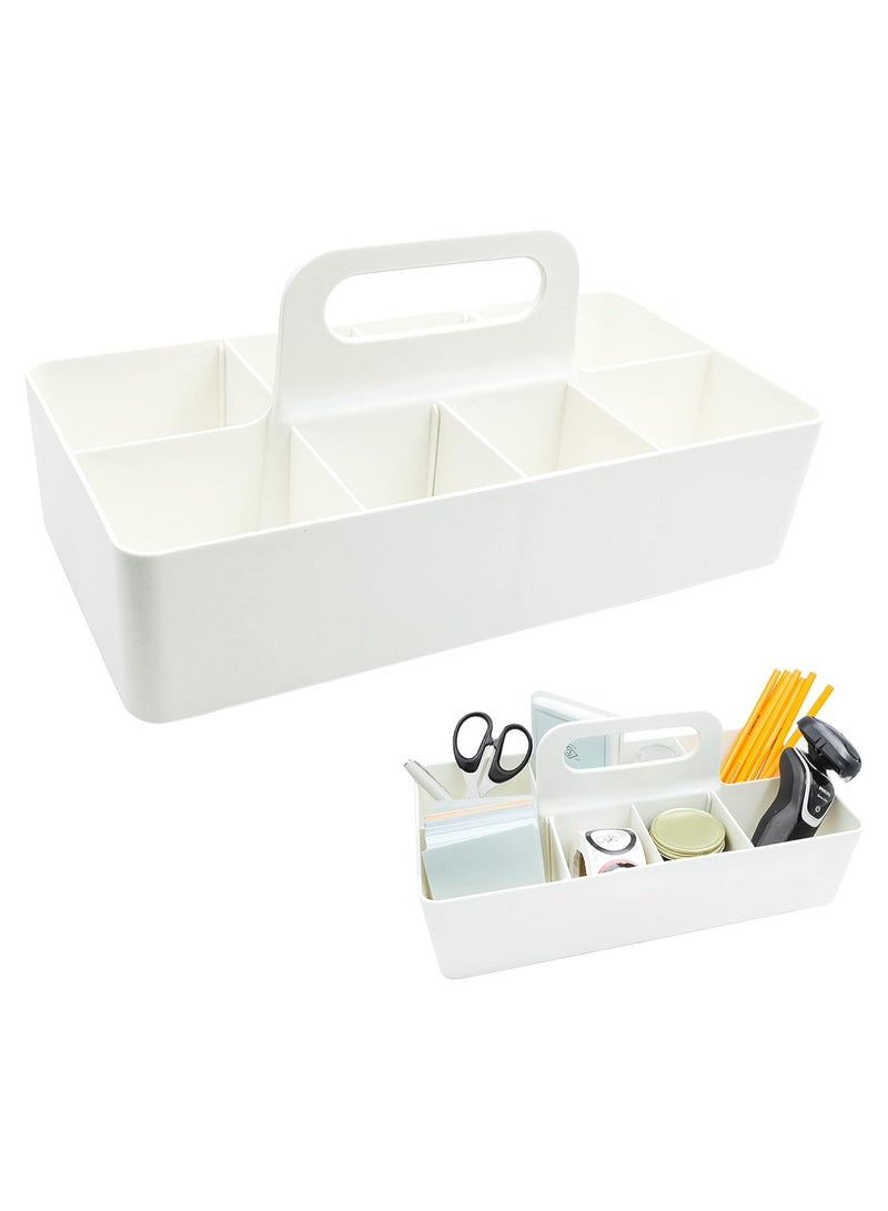 Plastic Portable Makeup Organizer Caddy Tote Bin with DIY Dividers – Divided Basket Storage with Handle for Office, Craft, and Beauty Supplies  - Image 1