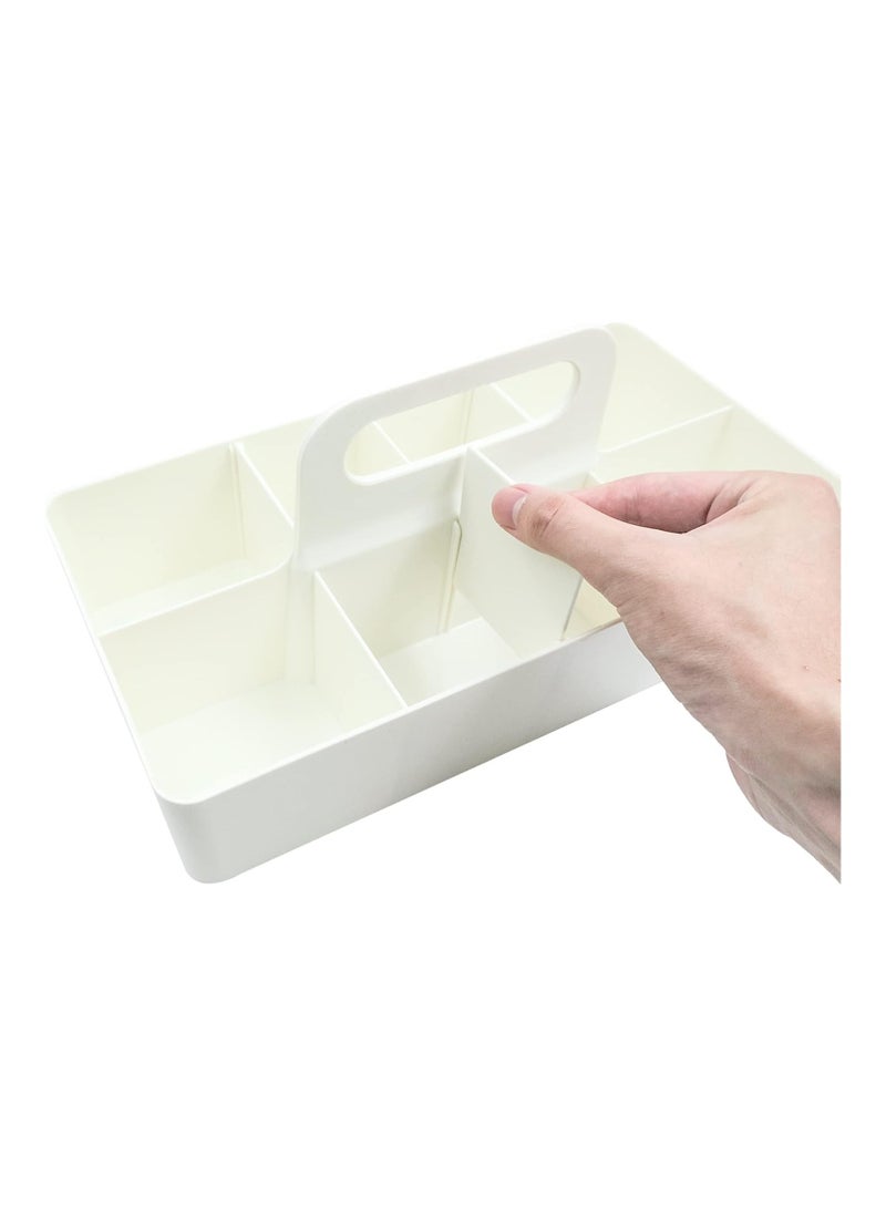 Plastic Portable Makeup Organizer Caddy Tote Bin with DIY Dividers – Divided Basket Storage with Handle for Office, Craft, and Beauty Supplies  - Image 3