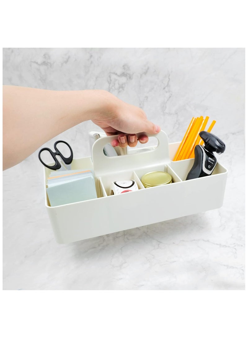 Plastic Portable Makeup Organizer Caddy Tote Bin with DIY Dividers – Divided Basket Storage with Handle for Office, Craft, and Beauty Supplies  - Image 4