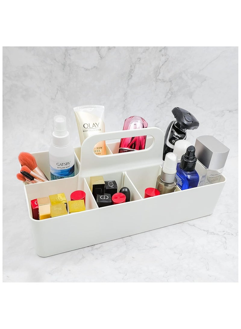 Plastic Portable Makeup Organizer Caddy Tote Bin with DIY Dividers – Divided Basket Storage with Handle for Office, Craft, and Beauty Supplies  - Image 5