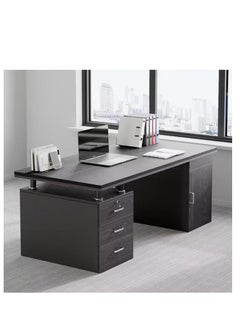 Large Office Desk, 120 * 60cm Wooden Table with 3 Drawers & 1 Door for Working Study Writing and Reading, Modern Computer Desk for Home Office and Bedroom ( Black)