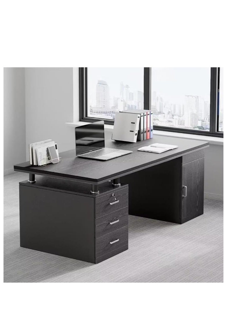 Golden - Large Office Desk, 120 * 60cm Wooden Table with 3 Drawers & 1 Door for Working Study Writing and Reading, Modern Computer Desk for Home Office and Bedroom ( Black) - Image 1