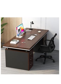 Golden Large Office Desk, 120 * 60cm Wooden Table with 3 Drawers & 1 Door for Working Study Writing and Reading, Modern Computer Desk for Home Office and Bedroom ( Black)  - Image 3