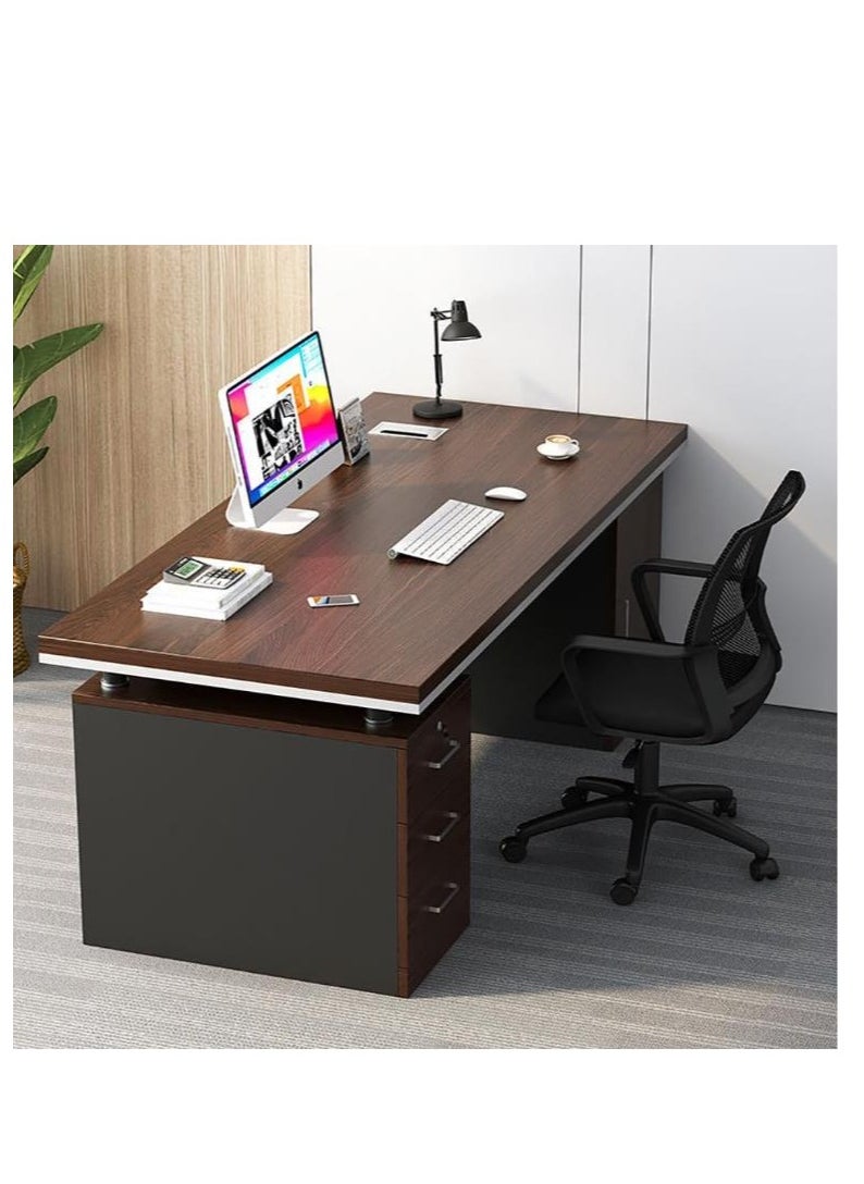 Golden - Large Office Desk, 120 * 60cm Wooden Table with 3 Drawers & 1 Door for Working Study Writing and Reading, Modern Computer Desk for Home Office and Bedroom ( Black) - Image 1