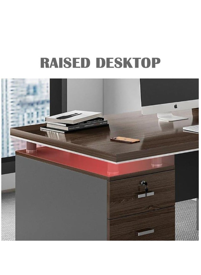 Golden - Large Office Desk, 120 * 60cm Wooden Table with 3 Drawers & 1 Door for Working Study Writing and Reading, Modern Computer Desk for Home Office and Bedroom ( Black) - Image 1