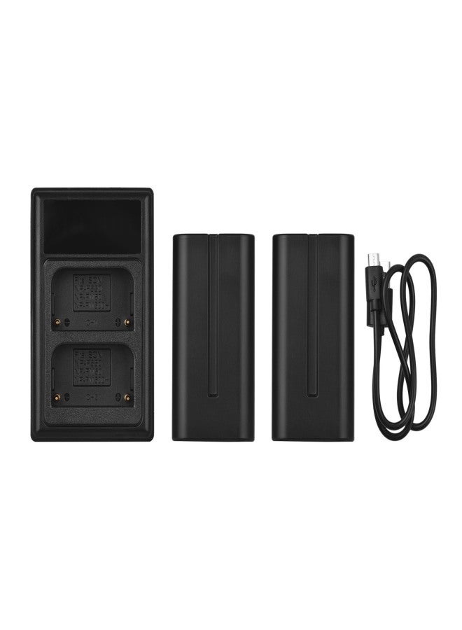 شاحن ذكي USB وبطارية NP-F550، يتضمن شاحن بطارية كاميرا ثنائي القنوات + بطاريتين قابلتين لإعادة الشحن NP-F550 بقوة 7.4 فولت وسعة 2200 مللي أمبير، منفذ USB، وشاشة عرض LED بديلة لبطاريات سوني NP-F550 وNP-FM50 وNP-FM500H - Image 5