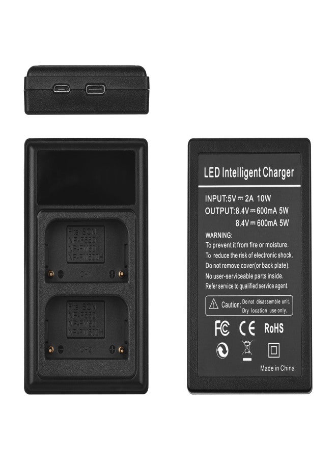 شاحن ذكي USB وبطارية NP-F550، يتضمن شاحن بطارية كاميرا ثنائي القنوات + بطاريتين قابلتين لإعادة الشحن NP-F550 بقوة 7.4 فولت وسعة 2200 مللي أمبير، منفذ USB، وشاشة عرض LED بديلة لبطاريات سوني NP-F550 وNP-FM50 وNP-FM500H - Image 3