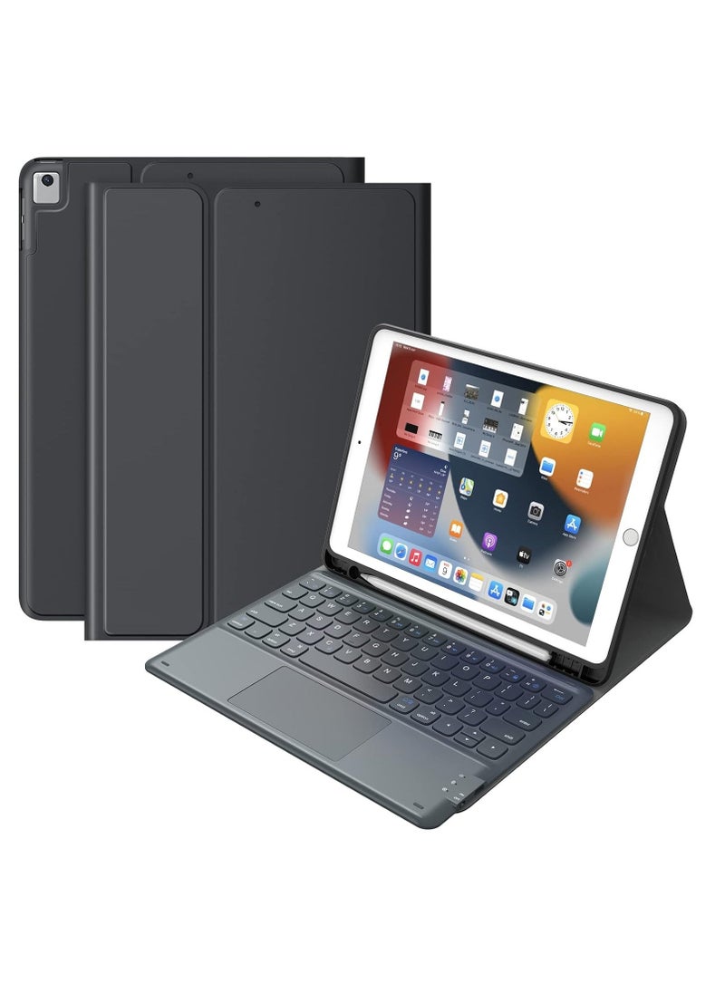 ELTRAZONE iPad Keyboard for 9th, 8th, & 7th Generation – Wireless Detachable Keyboard with Smart Trackpad, Flip Stand Case, Pencil Holder, Compatible with 10.2 Inch iPad – Black - Image 1