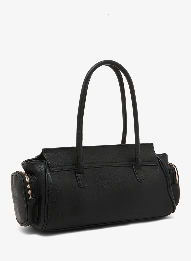 Glamorous BLACK LEATHER LOOK Casual Multi-Pocket Shoulder Bag for Women | Best Price UAE