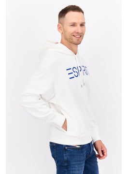 ESPRIT Men Hooded Long Sleeves Brand Logo Sweatshirt, White  - Image 3