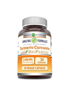 Amazing Formulas Turmeric Curcumin with Bioperine 3000 mg Per Serving | 90 Veggie Capsules Supplement | Non-GMO | Gluten Free | Made in USA