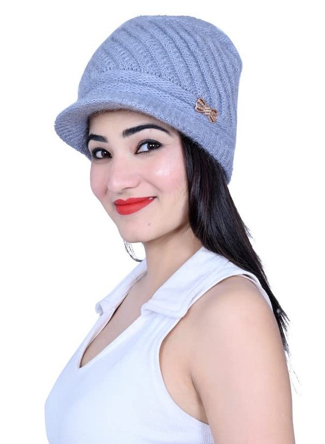 Dressify NVL Womens Winter Beanie Hat Warm Knitted Slouchy Wool Hats with Visor Sky Blue Color - Image 4
