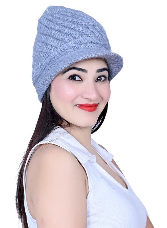 Dressify NVL Womens Winter Beanie Hat Warm Knitted Slouchy Wool Hats with Visor Sky Blue Color - Image 2