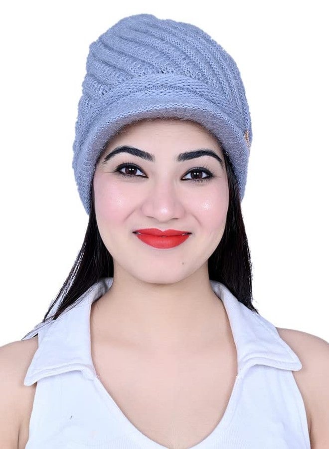 Dressify NVL Womens Winter Beanie Hat Warm Knitted Slouchy Wool Hats with Visor Sky Blue Color - Image 1