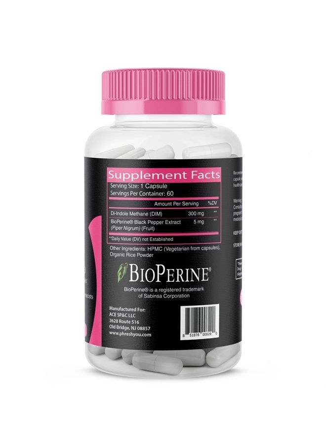 ACE NUTRITION pHresh DIM Supplement - Women Estrogen Balance Support 300 mg - Gluten-Free Diindolylmethane with Bioperine - Estrogen Supplement for Women and Men - non-GMO Hormonal Acne Supplements, Made in the USA  - Image 2