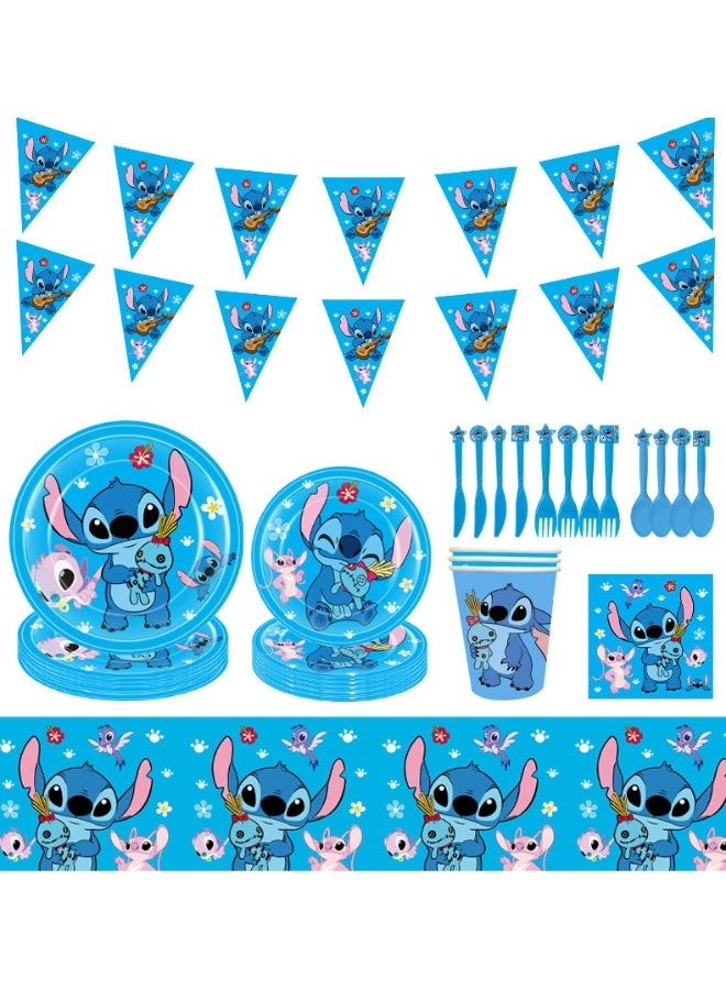 Stitch Factory Mall مجموعة لوازم حفلات بتصميم ستيتش لـ 6 ضيوف - قبعات، أطباق، أدوات مائدة ومناديل - Image 4
