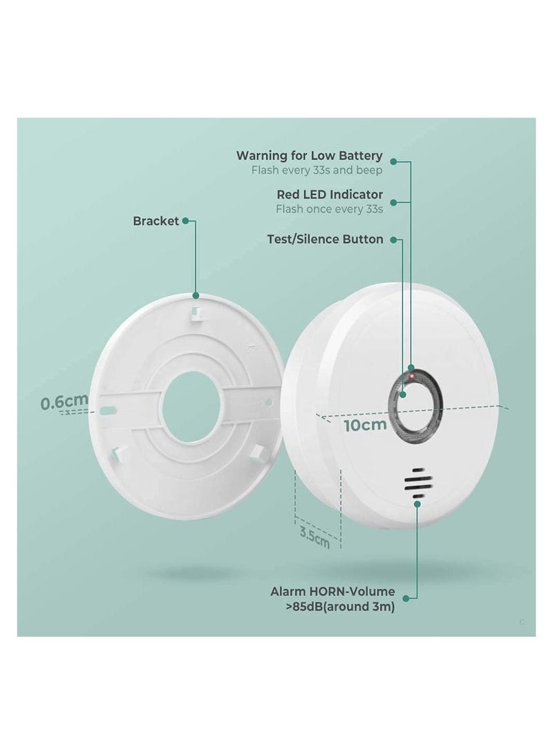 Captaintech Smoke Alarm Battery Operated Detector with 10 Years Life 5 Photoelectric Fire Alarms for Home LED Indicator Silence Button - Image 4