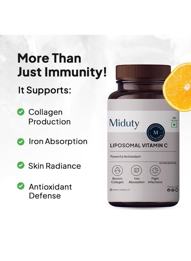 Miduty Liposomal Vitamin C Supplement - Antioxidant Vitamin, Skin Rejuvenation & Immunity Booster Supplement Helps to Boost Collagen for Skin, Hair & Nails - 90 Capsules - Image 4
