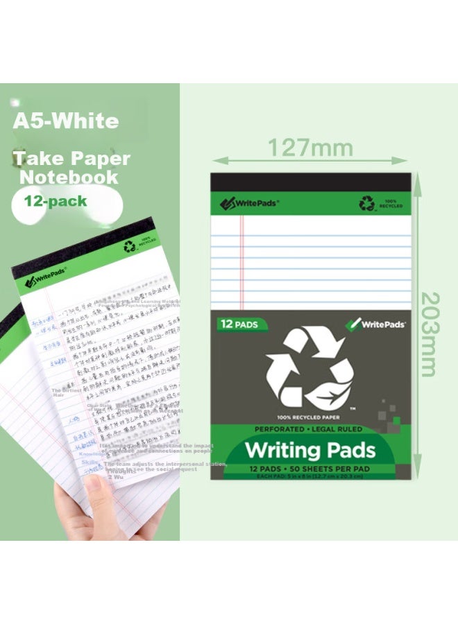 Kaisa (Kaisa) Writepads American Style Flip Paper A5/50 Sheets Notebook Flip Paper Book Upturned Notepad Draft Book 12-Pack Work Notebook - Image 1