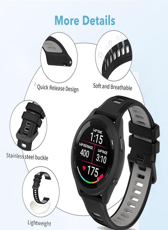 أساور مقاومة للماء متوافقة مع سوار ساعة Garmin Forerunner 265 / سوار ساعة Garmin Forerunner 255، سوار معصم رياضي كلاسيكي ناعم بديل (أسود رمادي) - Image 3