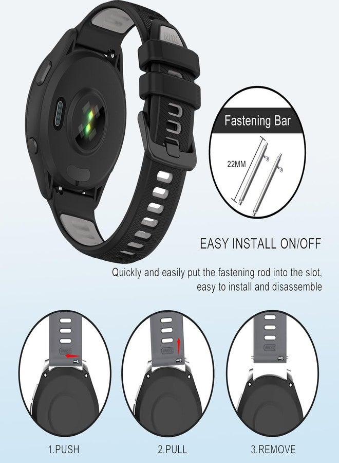 أساور مقاومة للماء متوافقة مع سوار ساعة Garmin Forerunner 265 / سوار ساعة Garmin Forerunner 255، سوار معصم رياضي كلاسيكي ناعم بديل (أسود رمادي) - Image 4