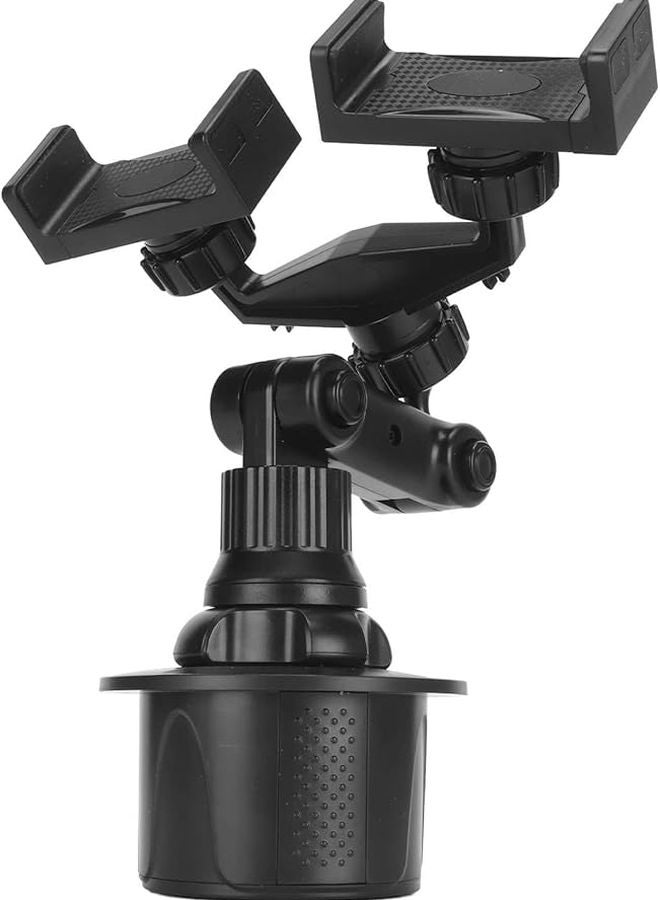Dual Cup Holder Phone Mount Adjustable Base Fits 2 Phones 360 Rotation Stable Grip - Image 1