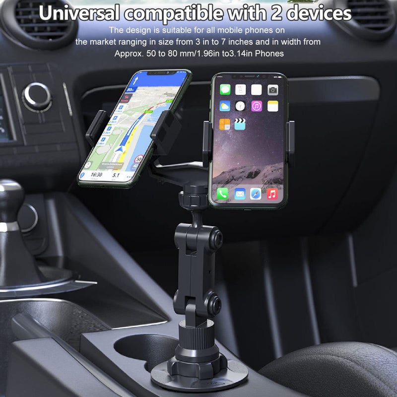 Dual Cup Holder Phone Mount Adjustable Base Fits 2 Phones 360 Rotation Stable Grip - Image 4