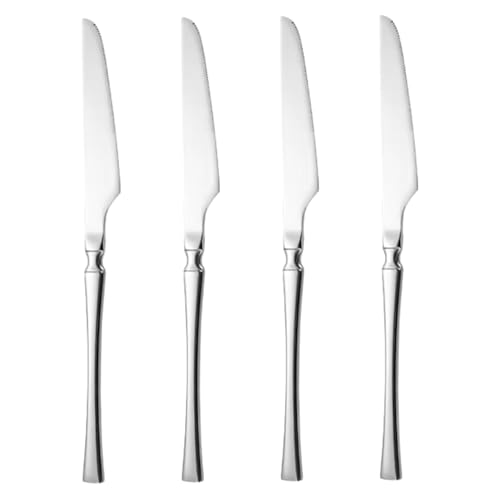 KitchEase Silverware Dinner Knives Set of 4 | Korean Vintage Style Flatware Steak Knife Set | Dishwasher-Safe Stainless Steel Cutlery for Home, Restaurant & Gift Giving (Sterling Silver) - Image 1
