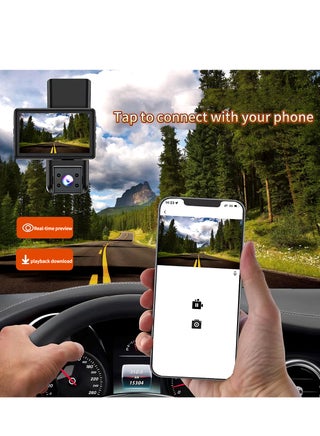 EGG 4K Triple Channel Car Dash Cam with GPS & Night Vision - 3 Way Front/Rear/Interior Recording - 3" IPS Touchscreen - Super Capacitor Heat Resistant (-20°C to 70°C) - Parking Mode - Loop Recording - Easy Installation - view 2