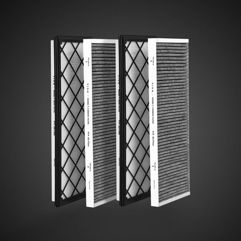 VION Model Y Front Trunk HEPA Carbon Air Filters Kit - (2x HEPA filters and 2x Carbon filters per package) - 4 packs per package with installation tools - Image 1