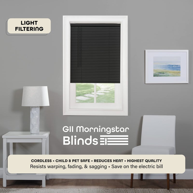 Achim Cordless Light Filtering Mini Blind - 28 Inch Width, 64 Inch Length, 1" Slat Size - Black - Cordless GII Morningstar Horizontal Windows Blinds for Interior by Achim Home Decor - Image 2