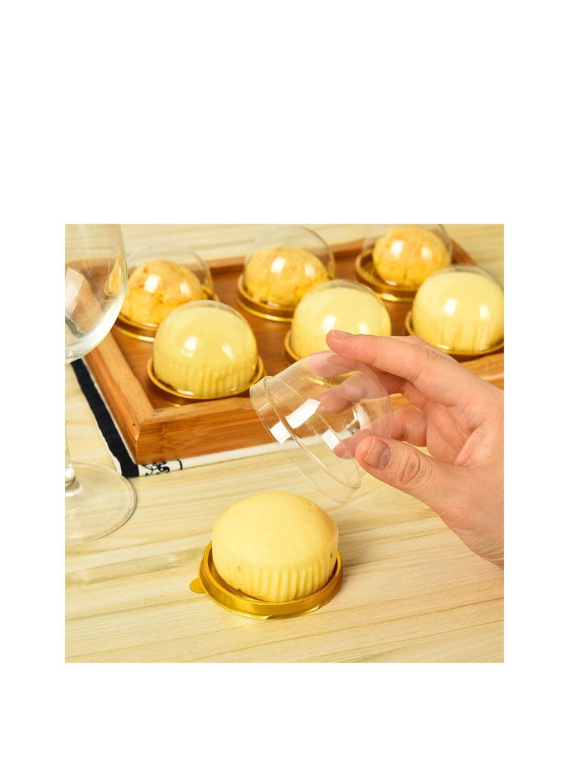 SYOSI 50 Packs of Mini Cake Box, Clear Plastic Cookies Muffins Dome Box Mooncake Box with with Clear Dome for Wedding Birthday Party Small Cupcakes, Desserts and Candy Display(Gold) - Image 2