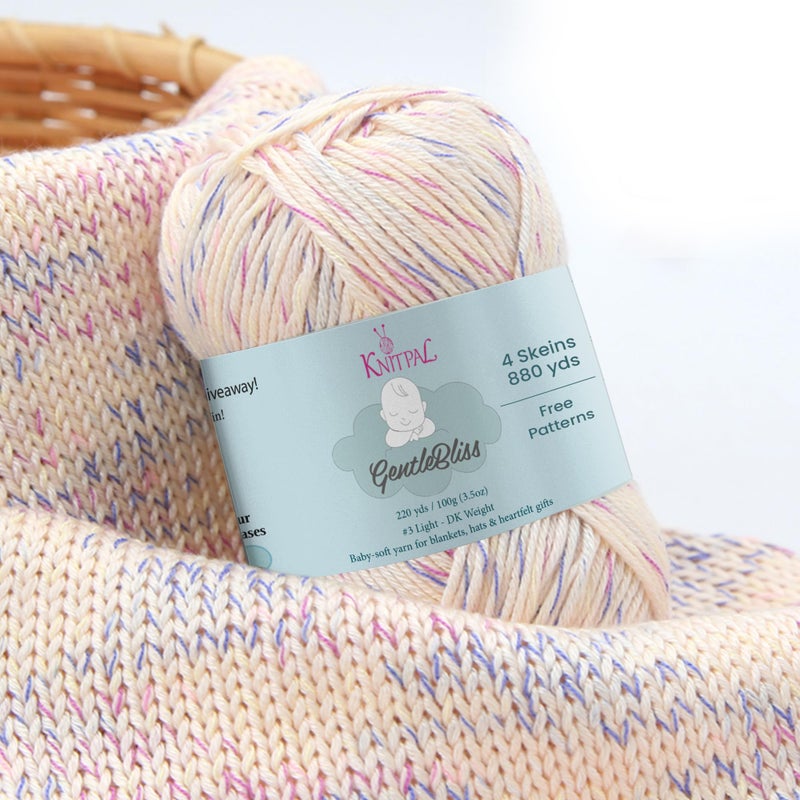 KnitPal GentleBliss Soft Baby Yarn for Crocheting, 4 Skeins, 880Yds/400G, Free Patterns - Acrylic Baby Blanket Yarn for Knitting - Light Worsted 3 DK Weight - Vanilla Berries - Image 1
