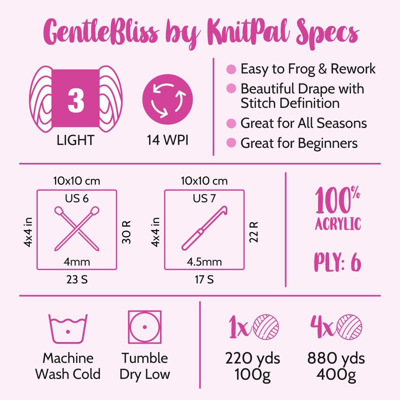 KnitPal GentleBliss Soft Baby Yarn for Crocheting, 4 Skeins, 880Yds/400G, Free Patterns - Acrylic Baby Blanket Yarn for Knitting - Light Worsted 3 DK Weight - Vanilla Berries - Image 4
