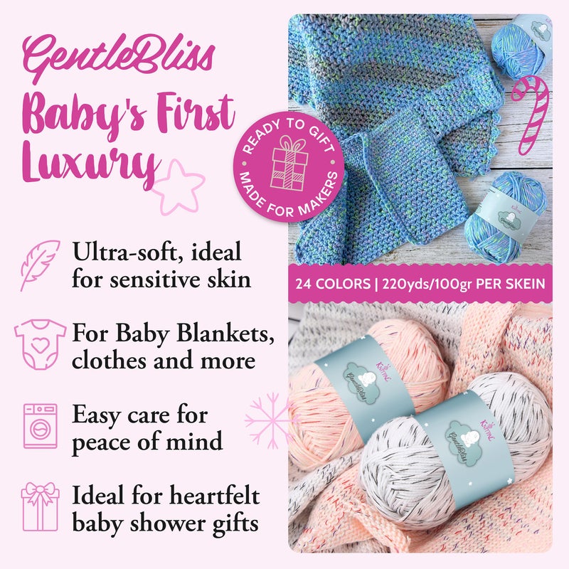 KnitPal GentleBliss Soft Baby Yarn for Crocheting, 4 Skeins, 880Yds/400G, Free Patterns - Acrylic Baby Blanket Yarn for Knitting - Light Worsted 3 DK Weight - Vanilla Berries - Image 2