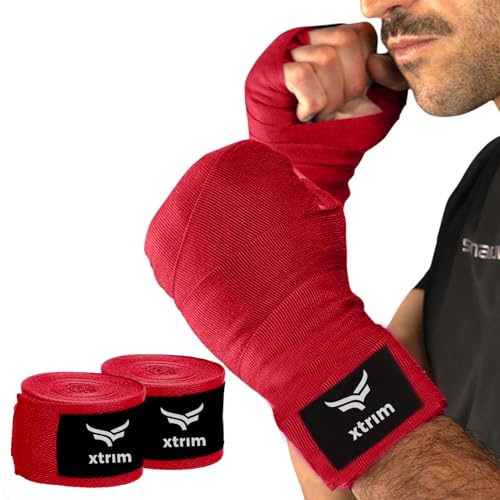 Xtrim Boxing Hand Wraps for Men & Women, Set of 2, 5cm x 2.5m, Polyester Cotton Blend, Wrist Support for MMA, Boxing, Muay Thai, Kickboxing, Velcro Closure, Training Accessories (Red) - Image 1