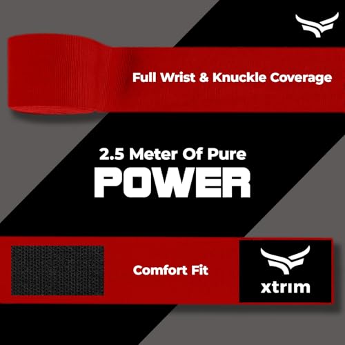 Xtrim Boxing Hand Wraps for Men & Women, Set of 2, 5cm x 2.5m, Polyester Cotton Blend, Wrist Support for MMA, Boxing, Muay Thai, Kickboxing, Velcro Closure, Training Accessories (Red) - Image 4