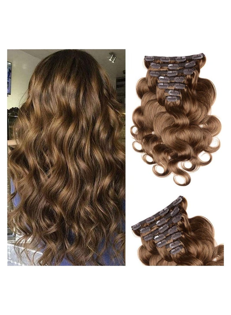 Estelle Clip in Remy Human Hair Extensions for Woman Body Wave 100g 7 Pieces 16 Clips Light Brown - Image 1
