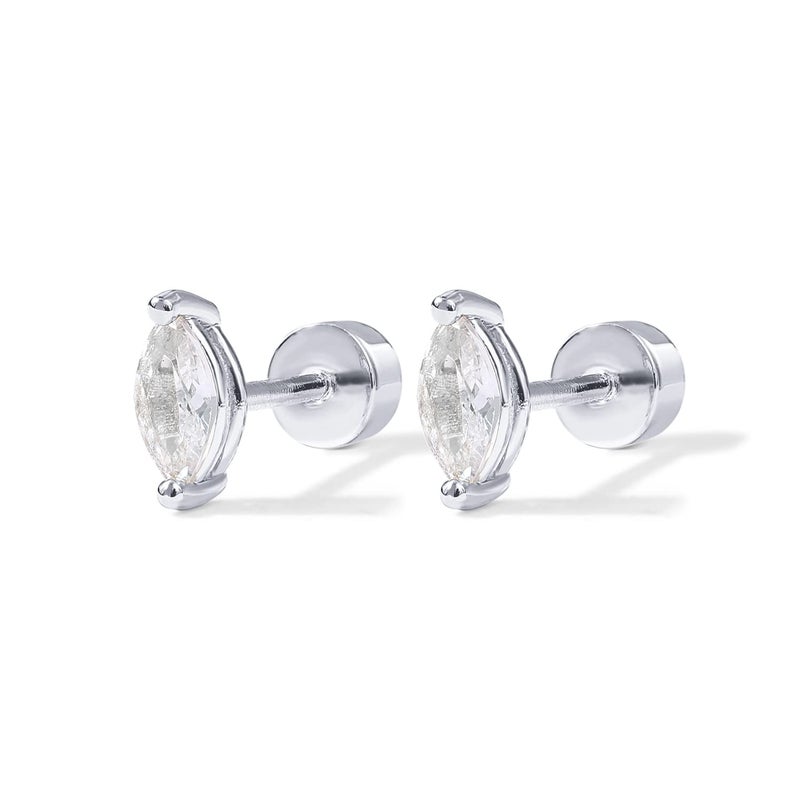 PAVOI Rhodium Plated Solid 925 Sterling Silver Post Cubic Zirconia Flat Back Earrings for Women | Marquise Cartilage Earring | Helix Piercing Jewelry | Small Stud Earrings - Image 3